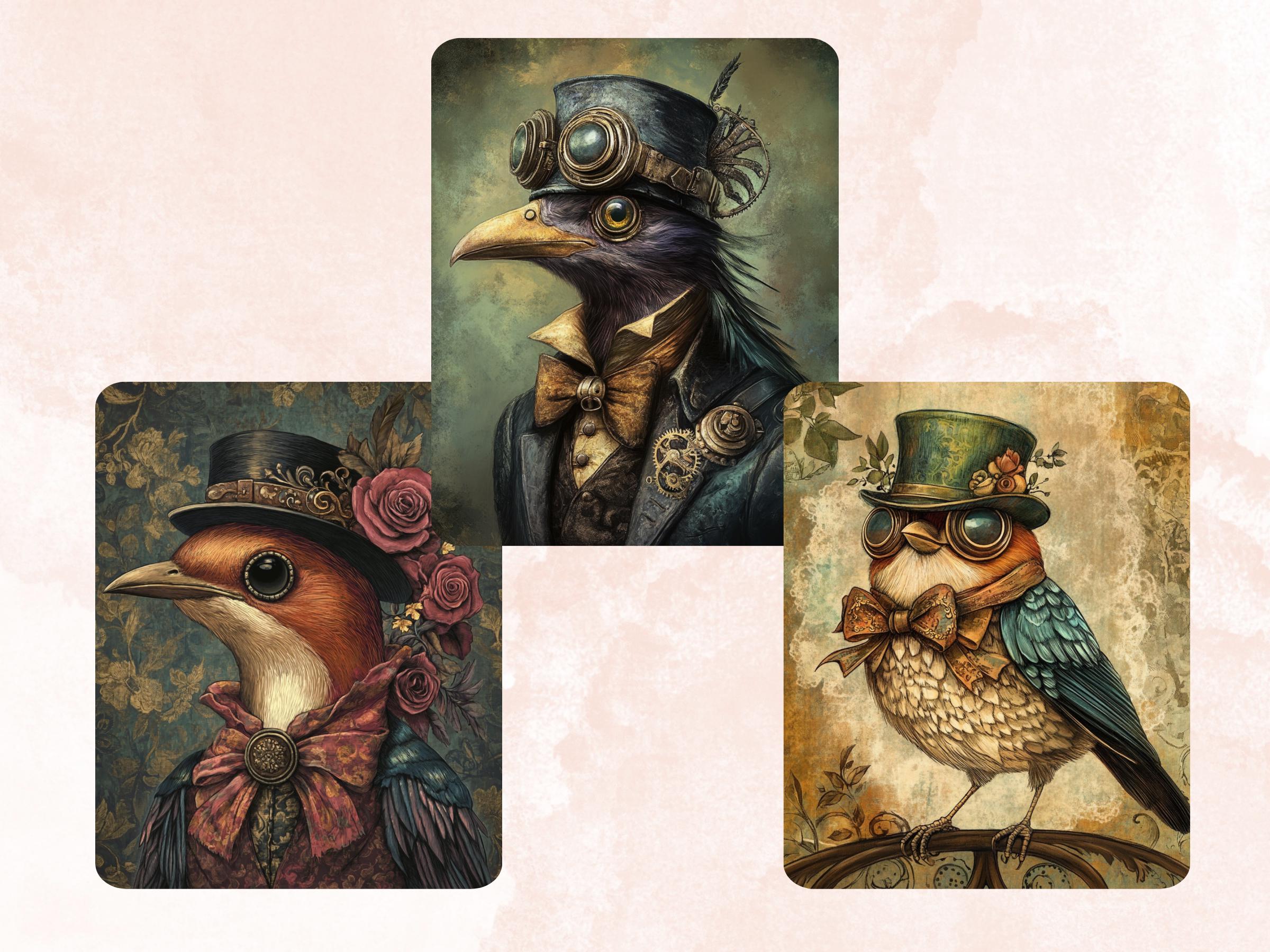 Steampunk Bird Collage Paper, Surreal Steampunk Crow Mixed Media Art, Whimsy Birds Ephemera Images, Quirky Journal, Specimen Scrapbook Paper