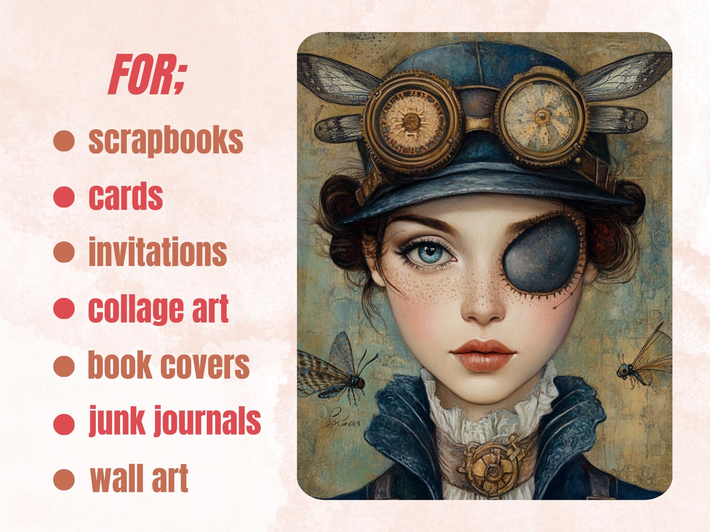 Whimsy Blue Steampunk Collage Paper, Surreal Steampunk Mixed Media Sheet, Whimsical Ephemera Images, Quirky Journal, Blue Scrapbook Paper