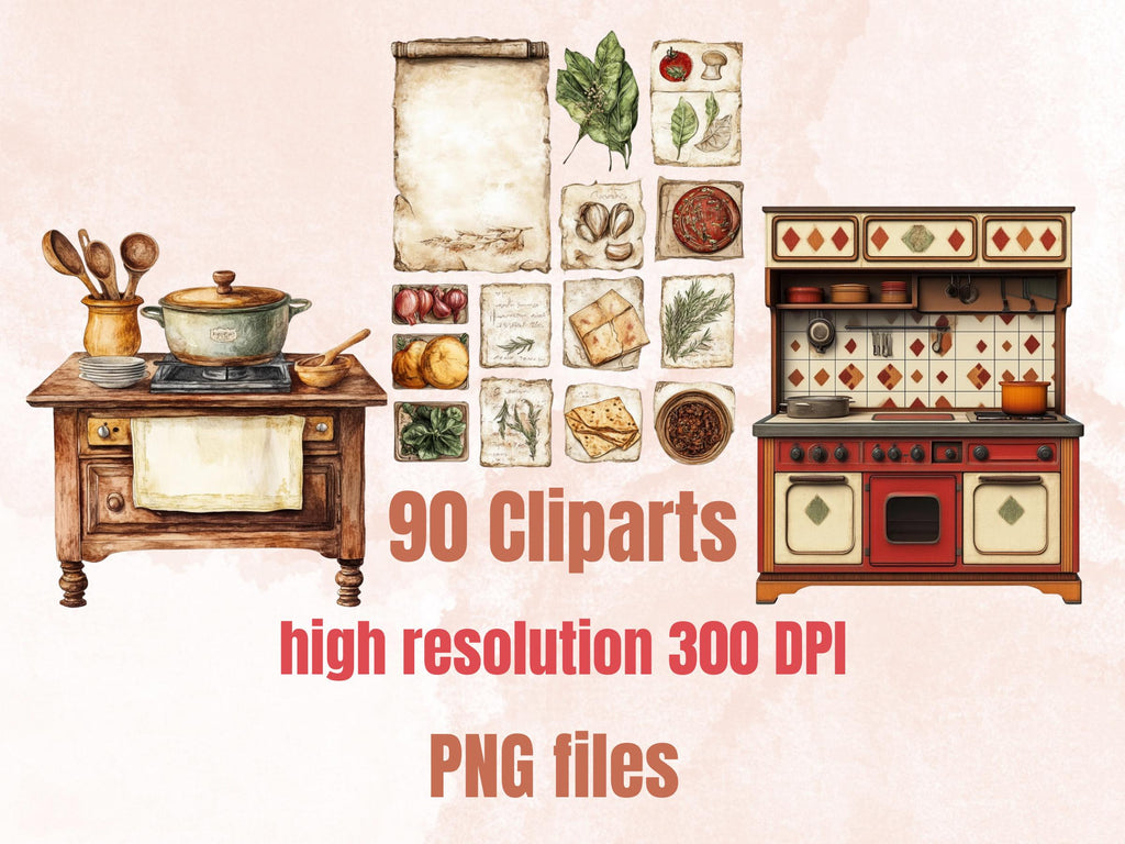 Whimsy Cooking Collage Ephemera, Whimsical Surreal Kitchen Fussy Cut, Quirky Vintage Cookbook Clipart, Food Junk Journal, Clipart Background