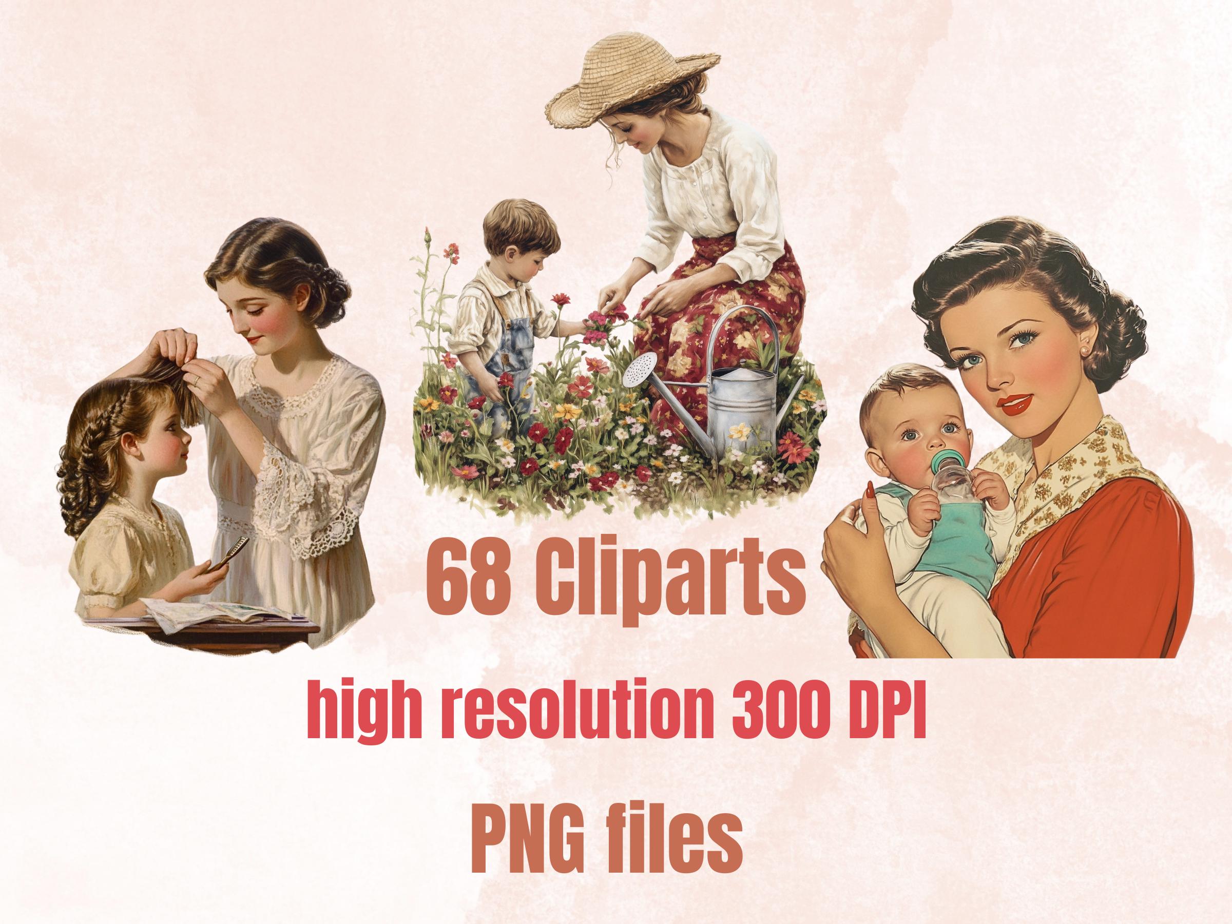 Whimsy Mother's Day Collage Ephemera, Whimsical Mother Fussy Cut, Quirky Vintage Mother's Day Clipart, Mom Junk Journal, Clipart Background