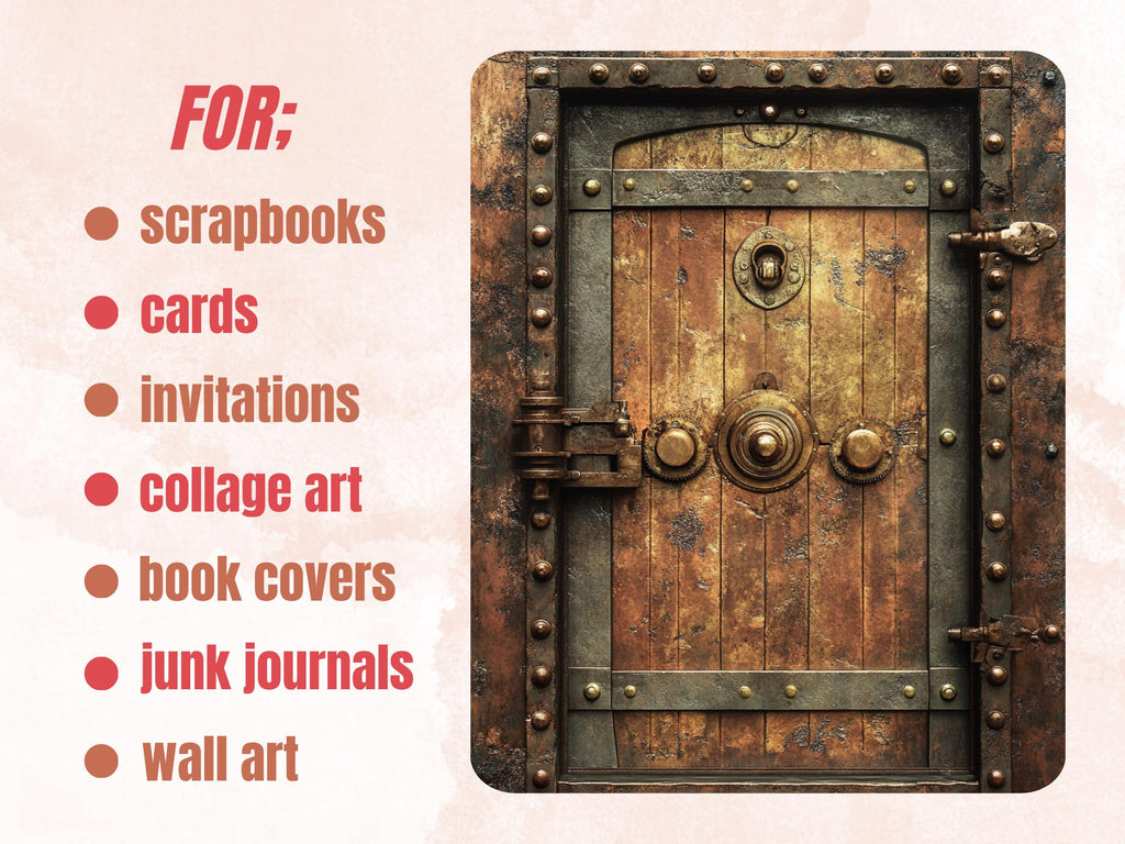 Steampunk Door Collage Paper, Surreal Steampunk Mixed Media Sheet, Industrial Door Background, Whimsical Ephemera Images, Journal, Scrapbook