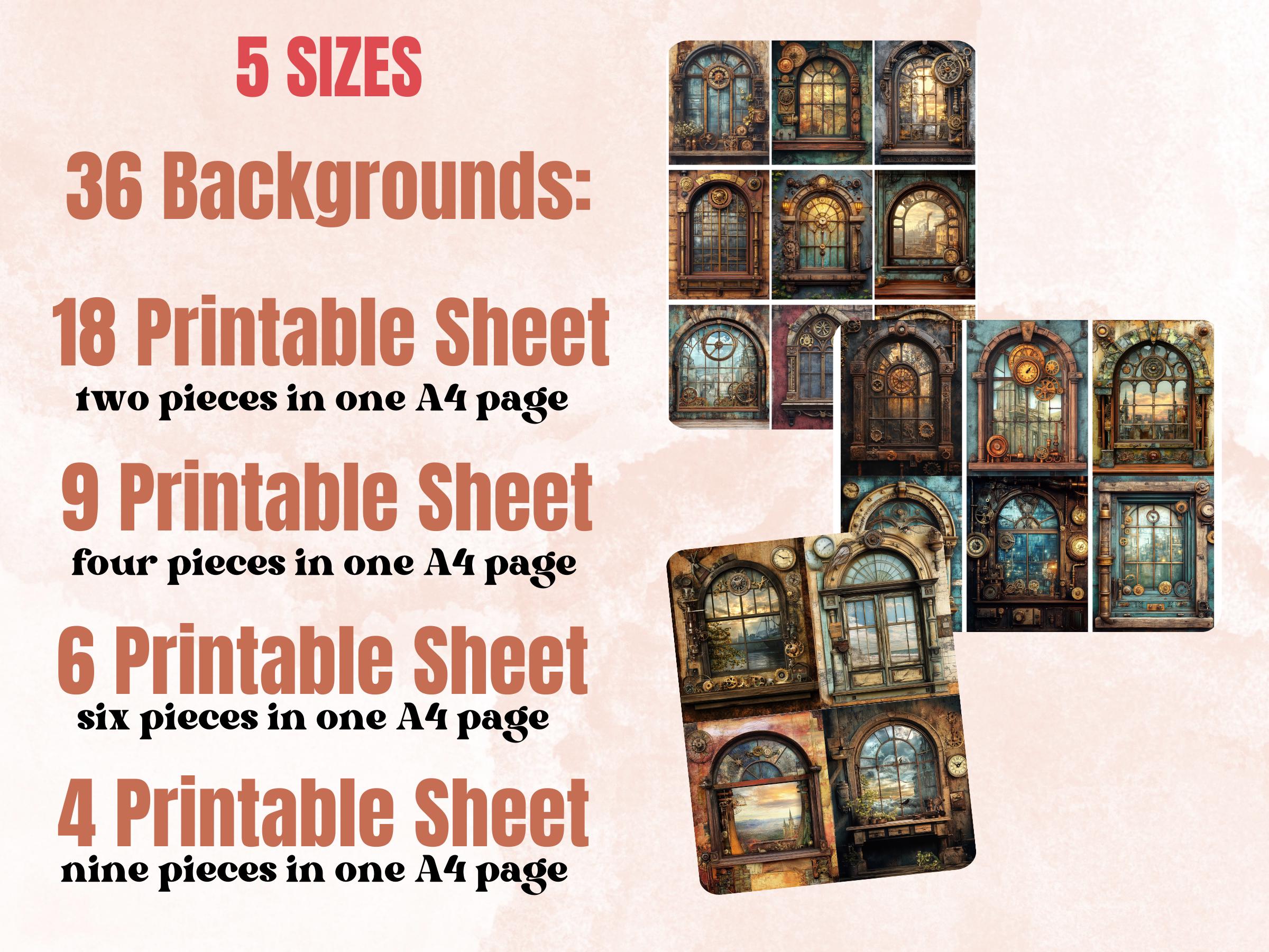 Steampunk Windows Collage Paper, Surreal Steampunk Mixed Media Sheet, Industrial Window Background, Whimsical Ephemera, Journal, Scrapbook