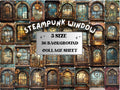 Steampunk Windows Collage Paper, Surreal Steampunk Mixed Media Sheet, Industrial Window Background, Whimsical Ephemera, Journal, Scrapbook