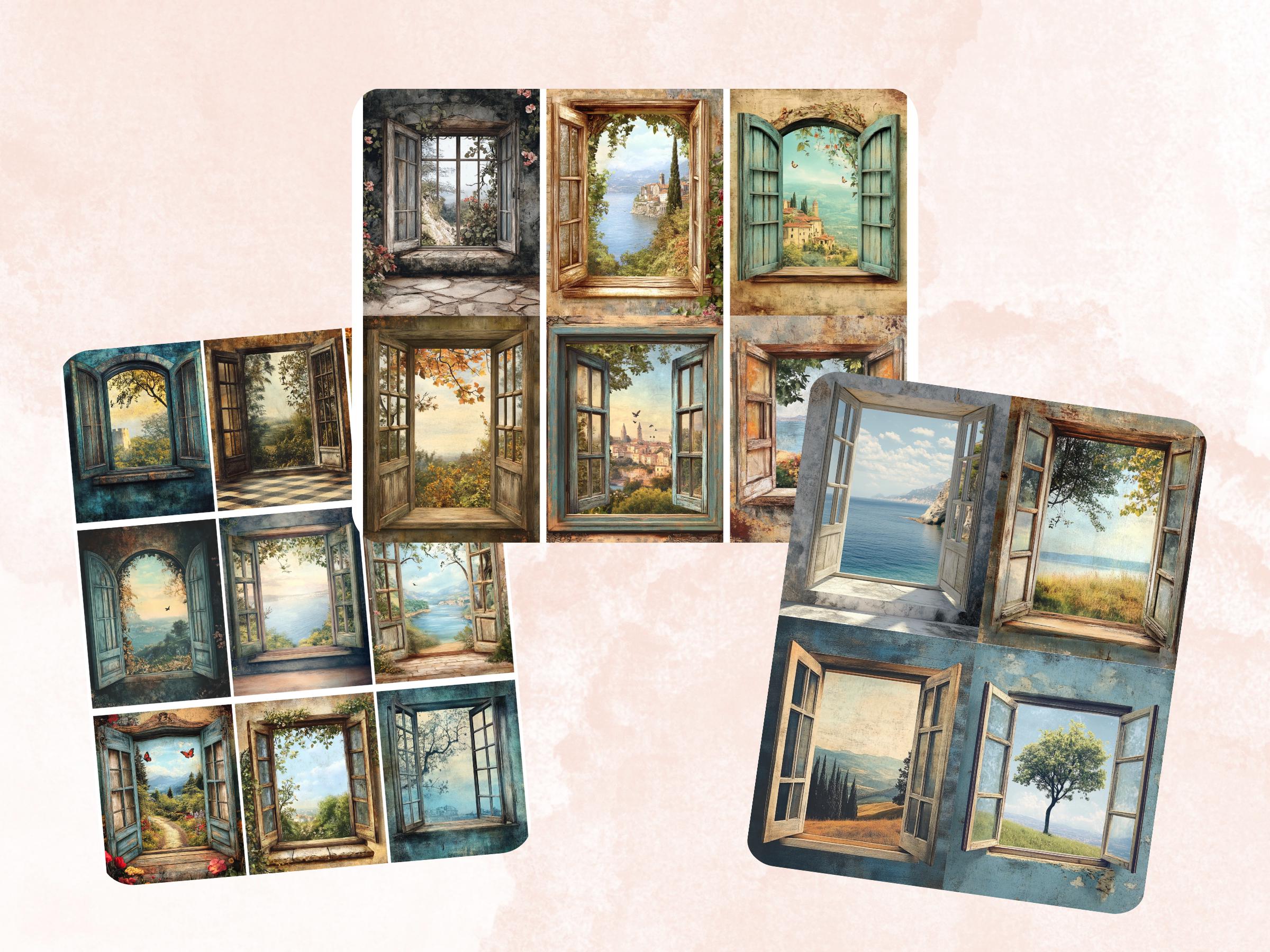 Windows into Whimsy Collage Paper, Surreal Open Window Mixed Media Sheet, Fantasy Window Background, Whimsical Ephemera, Journal, Scrapbook