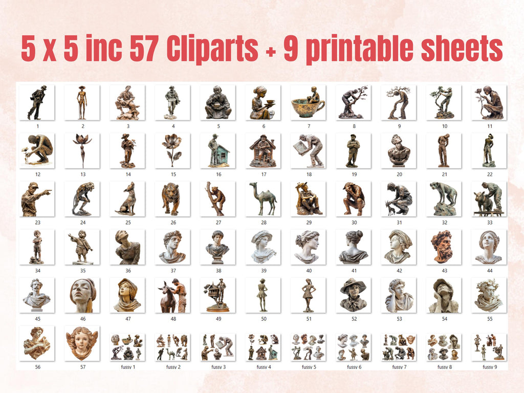 Whimsy Sculpture Collage Pack, Sculpting Ephemera Fussy Cut Sheet, Artist Scrapbook, Surreal Background, Digital Art Cut-Outs Collection