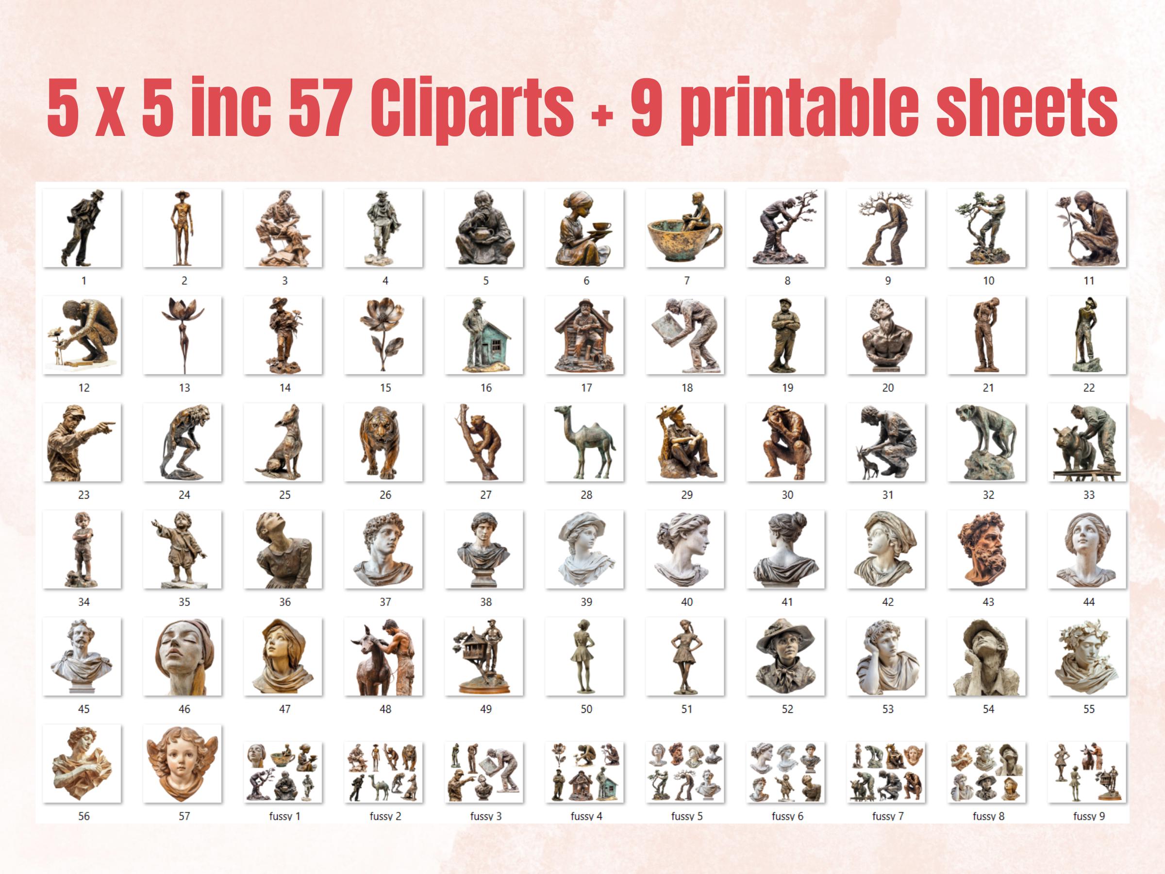 Whimsy Sculpture Collage Pack, Sculpting Ephemera Fussy Cut Sheet, Artist Scrapbook, Surreal Background, Digital Art Cut-Outs Collection