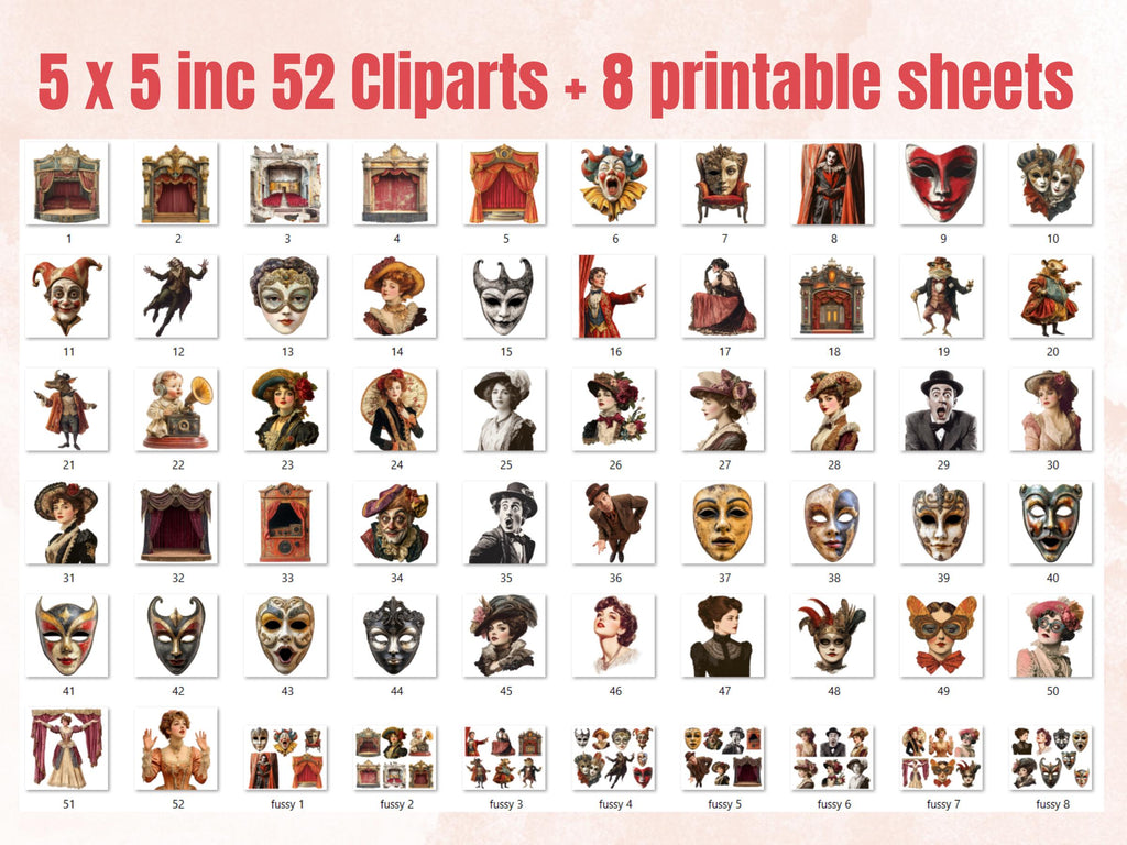 Whimsy Theatre Collage Pack, Theater Ephemera Fussy Cut Sheet, Artist Scrapbook, Surreal Background, Digital Art Cut-Outs Collection