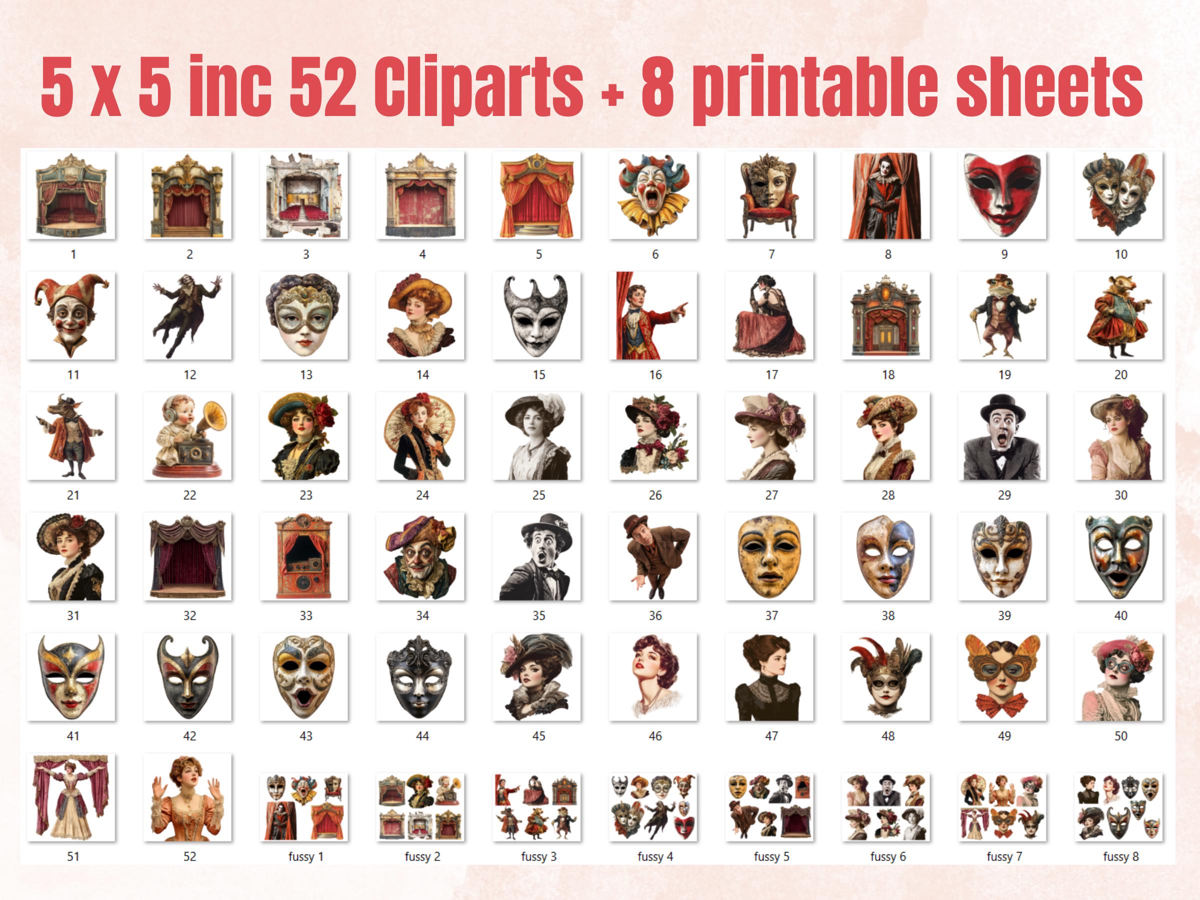 Whimsy Theatre Collage Pack, Theater Ephemera Fussy Cut Sheet, Artist Scrapbook, Surreal Background, Digital Art Cut-Outs Collection