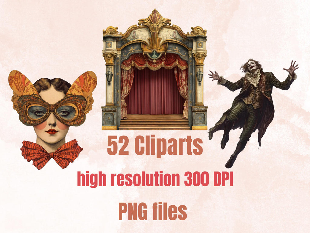 Whimsy Theatre Collage Pack, Theater Ephemera Fussy Cut Sheet, Artist Scrapbook, Surreal Background, Digital Art Cut-Outs Collection