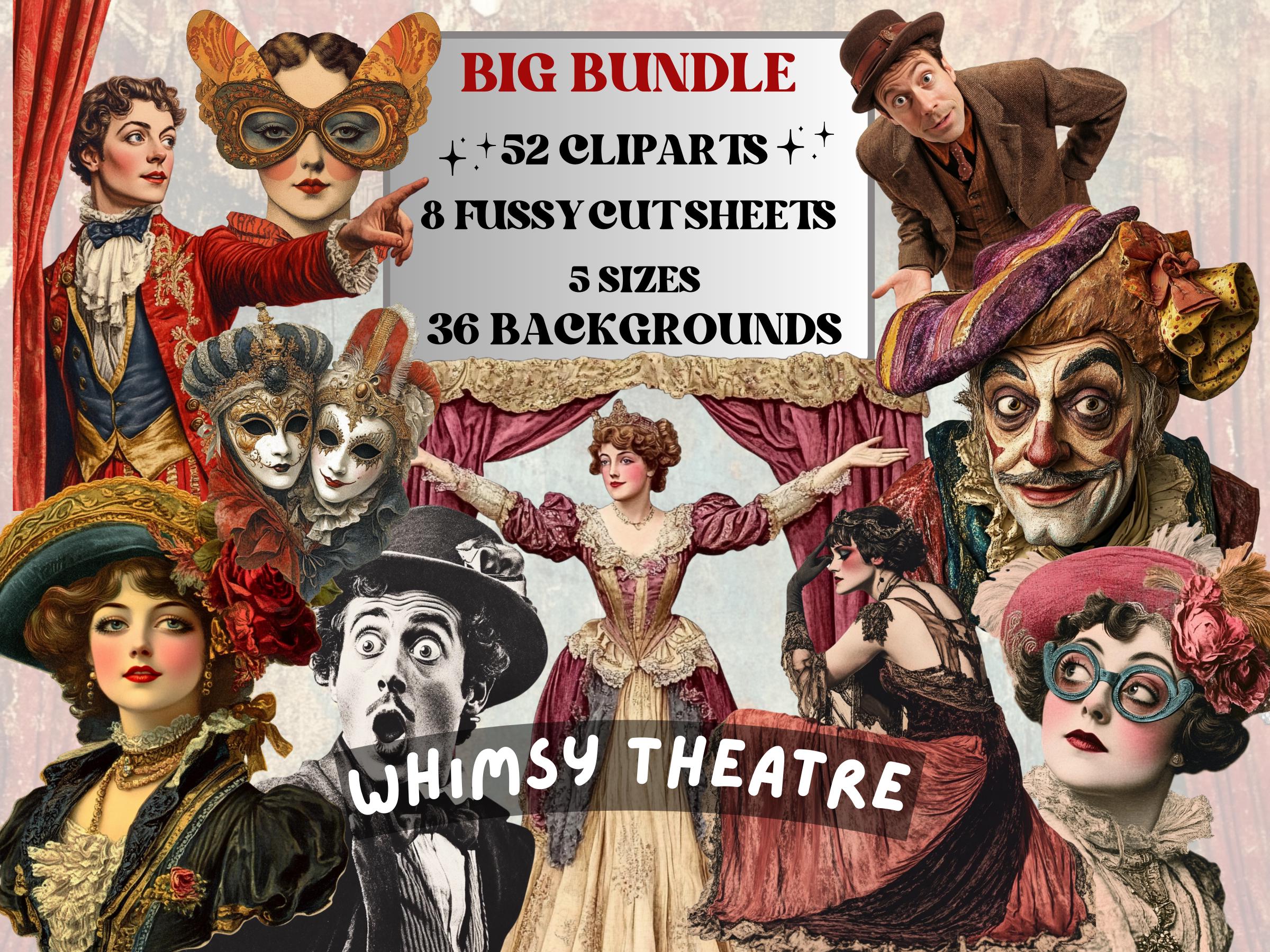 Whimsy Theatre Collage Pack, Theater Ephemera Fussy Cut Sheet, Artist Scrapbook, Surreal Background, Digital Art Cut-Outs Collection