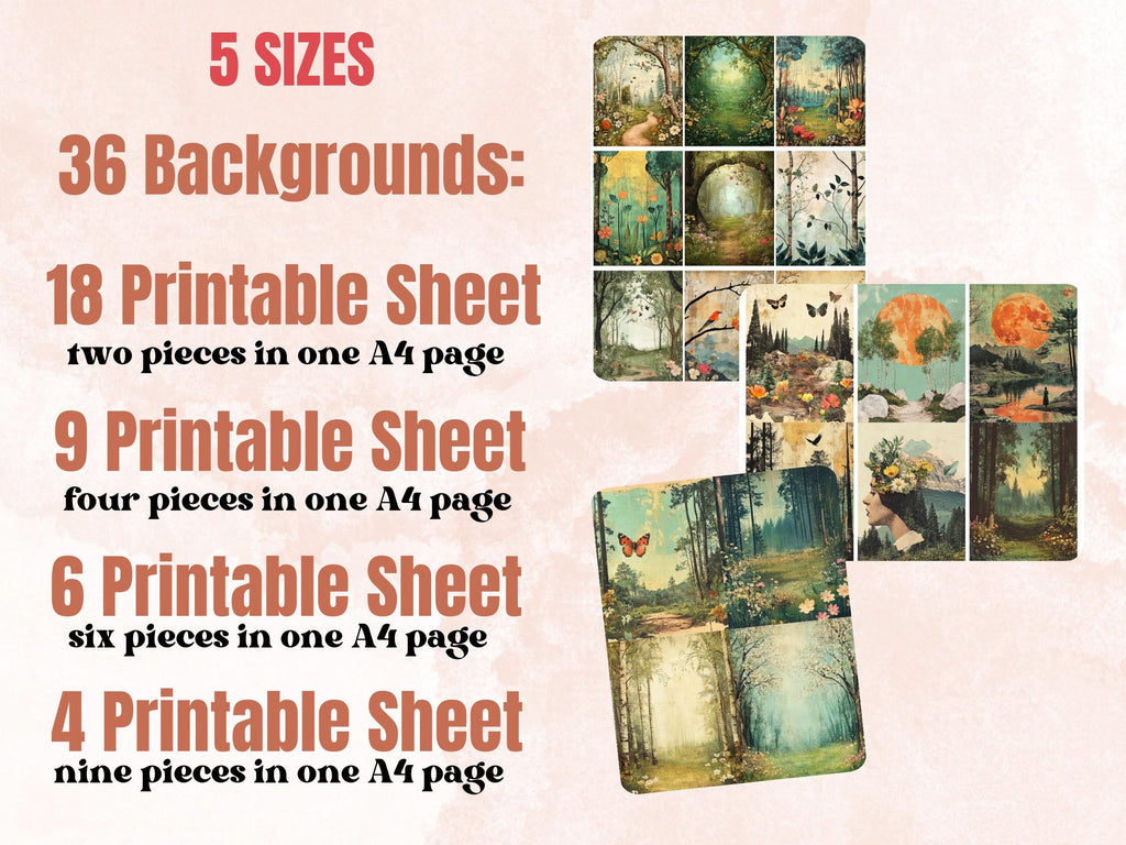 Spring Forest Collage Paper, Surreal Woodland Mixed Media Sheet, Whimsical Ephemera Images, Quirky Journal, Spring Forest Scrapbook Paper