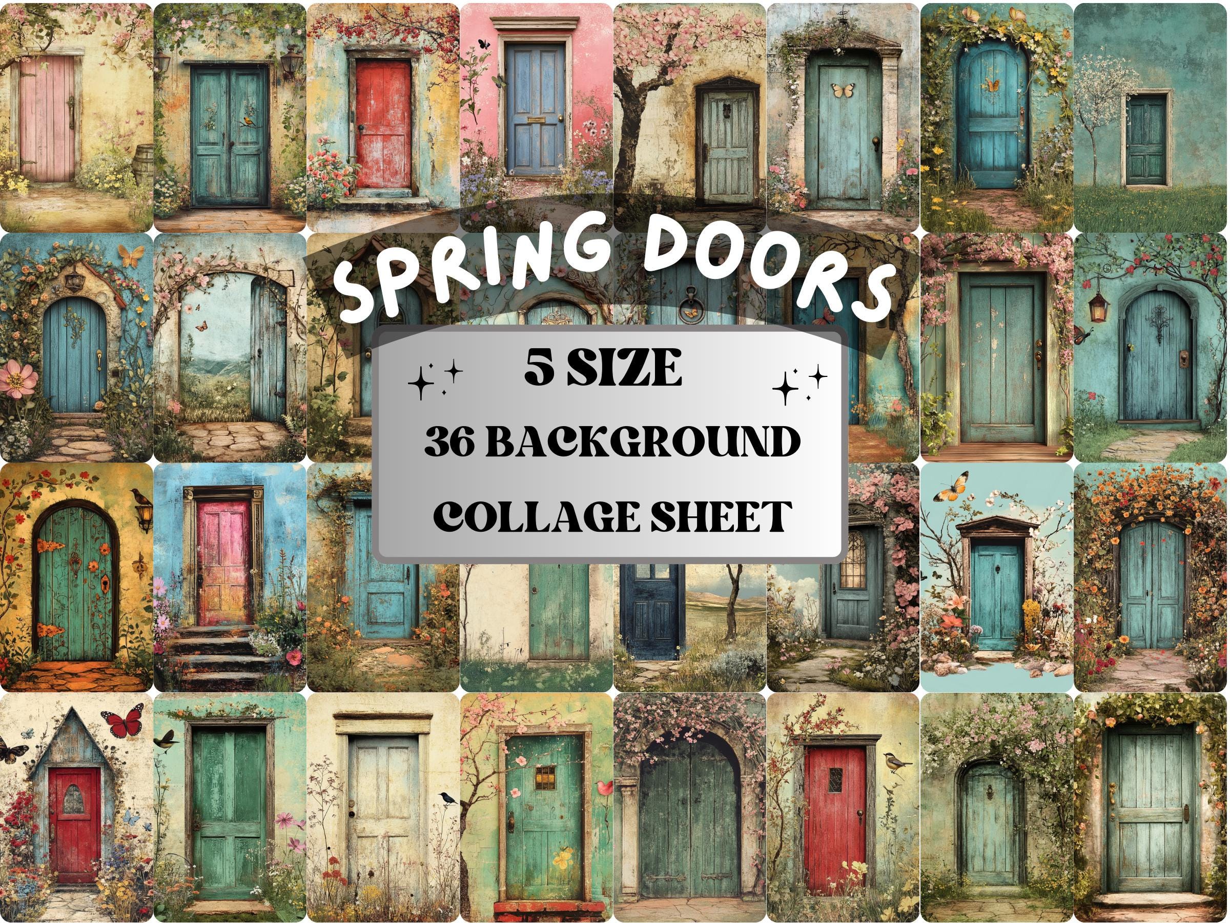 Spring Door Collage Paper, Surreal Spring Mixed Media Sheet, Floral Door Background, Whimsical Ephemera Images, Quirky Journal, Scrapbook