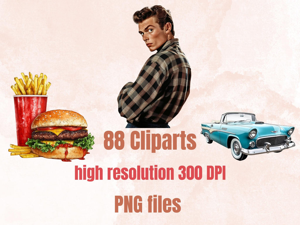 Vintage Nostalgia Collage Elements, Whimsical Surreal 1940's-1950's Fussy Cut, Quirky Weird Clipart, Retro Journal, Clipart Background Set