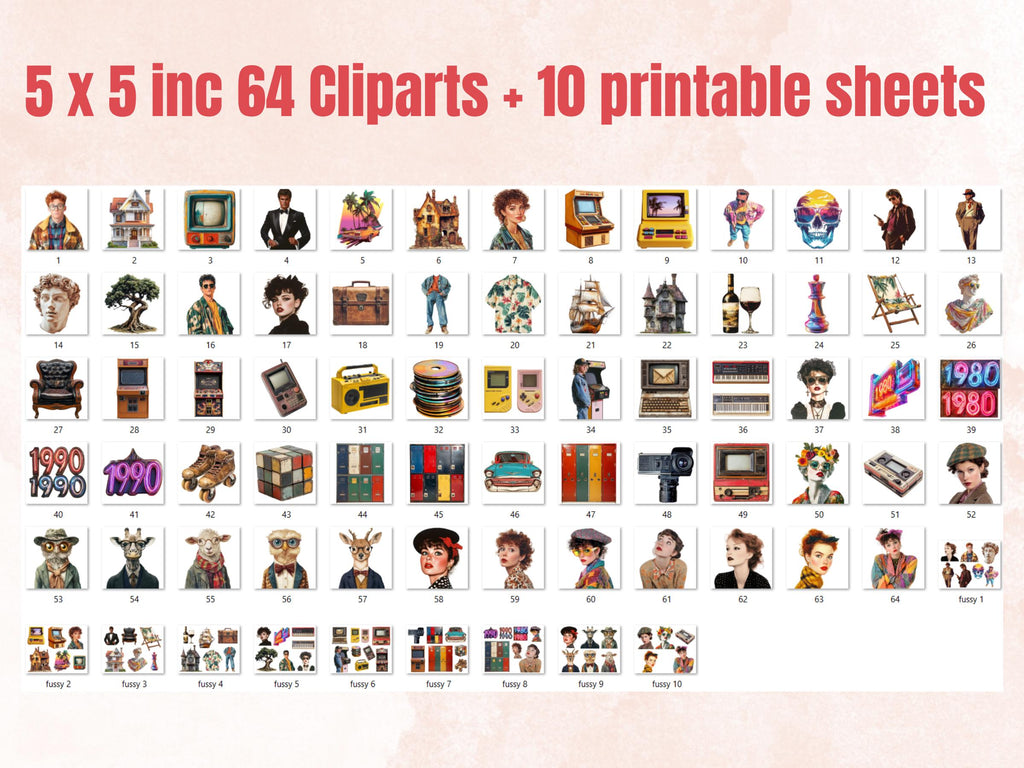 Vintage Nostalgia Collage Set, Whimsical Surreal 1980's-1990's Cut Outs, Quirky Weird Clipart, Retro Journal Pages, Collage Paper Ephemera