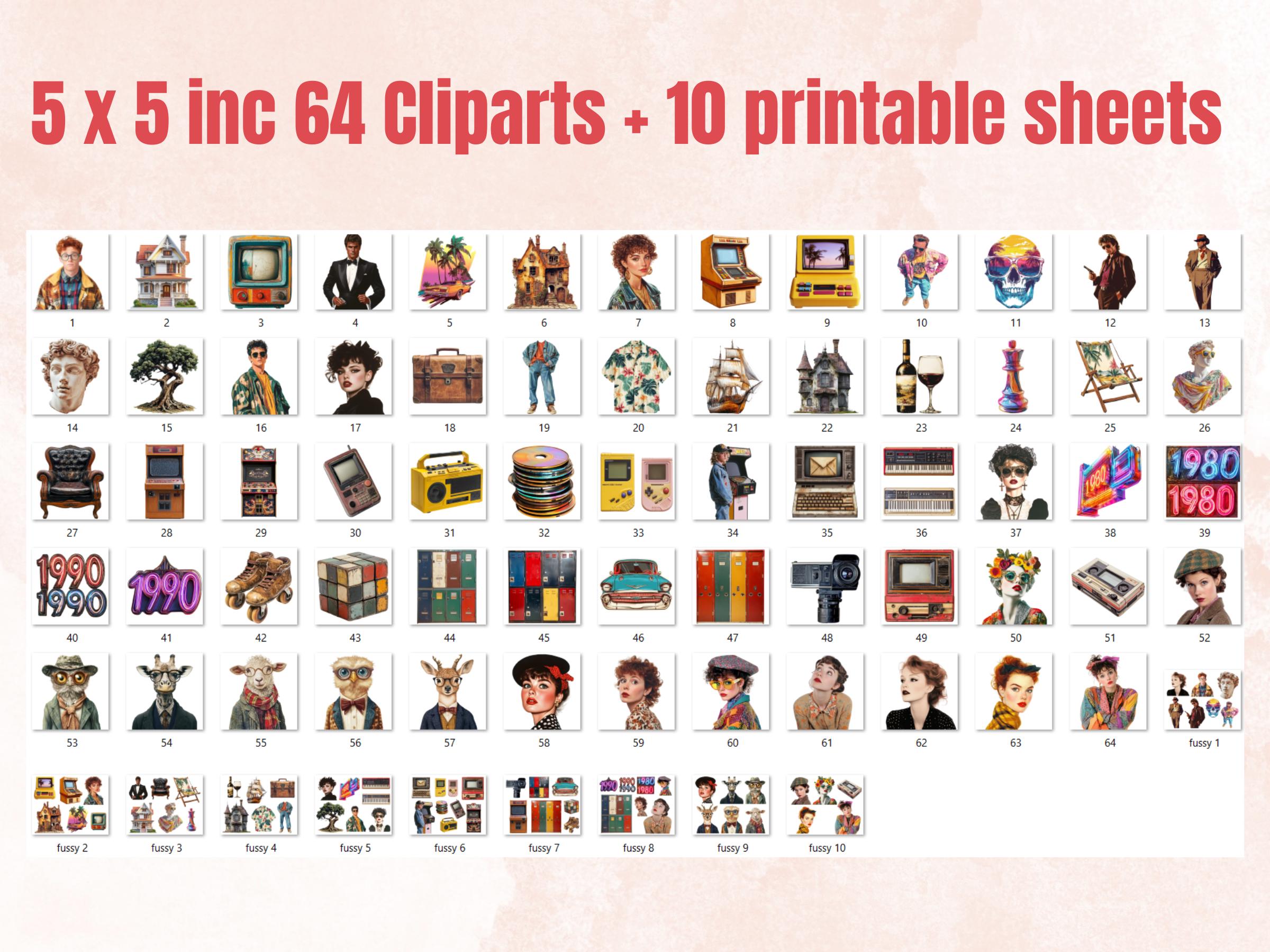 Vintage Nostalgia Collage Set, Whimsical Surreal 1980's-1990's Cut Outs, Quirky Weird Clipart, Retro Journal Pages, Collage Paper Ephemera