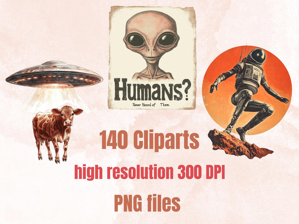 Vintage UFO Aliens Collage Set, Whimsical Surreal Celestial Cut Outs, Quirky Space Clipart, Fantasy Journal Pages, Collage Paper Ephemera