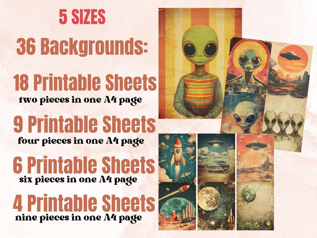 Vintage UFO Aliens Collage Set, Whimsical Surreal Celestial Cut Outs, Quirky Space Clipart, Fantasy Journal Pages, Collage Paper Ephemera