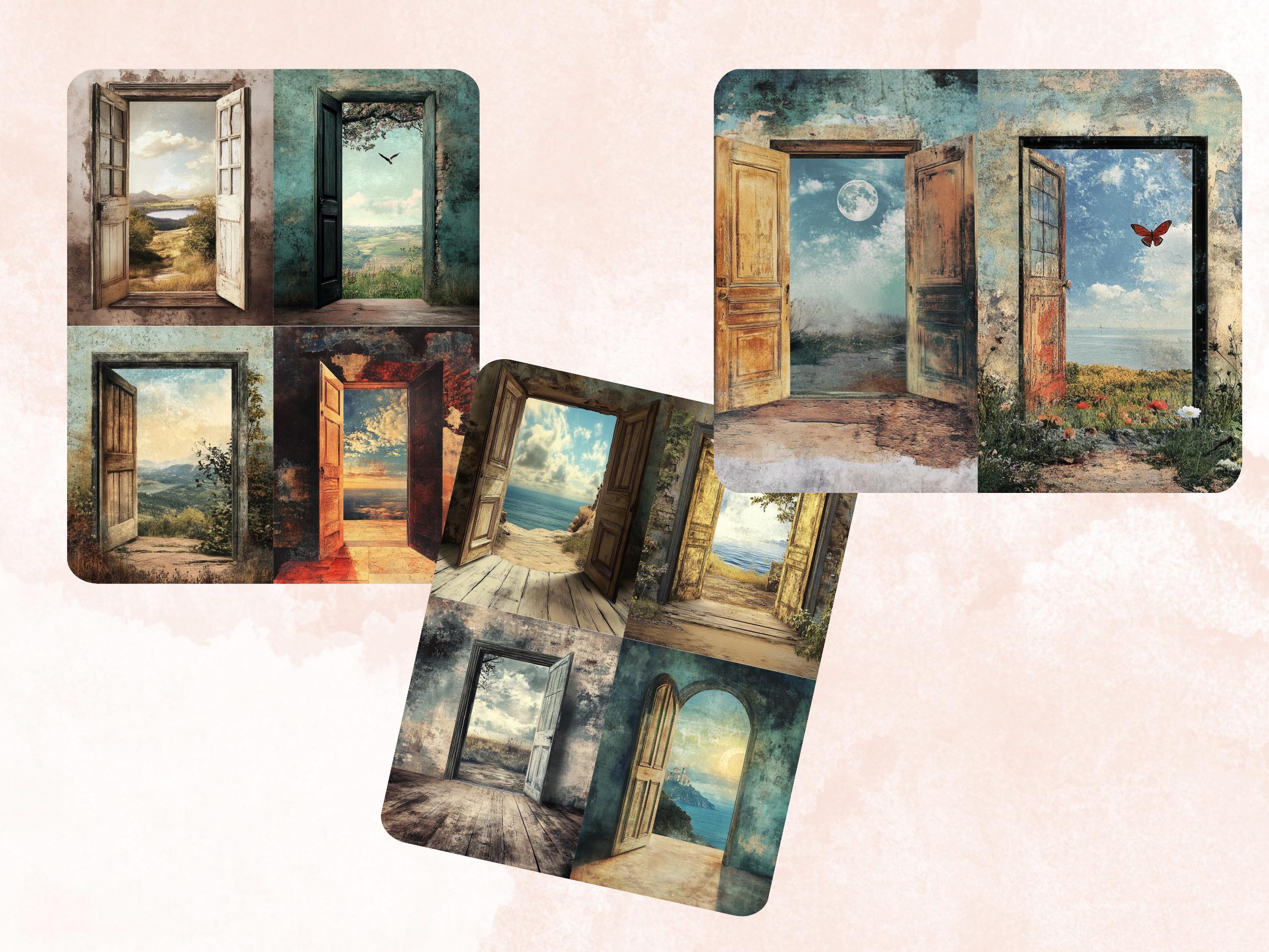 Fantasy Open Door Collage Paper, Surreal Mixed Media Sheet, Magical Door Background, Whimsical Ephemera Images, Quirky Journal, Scrapbook