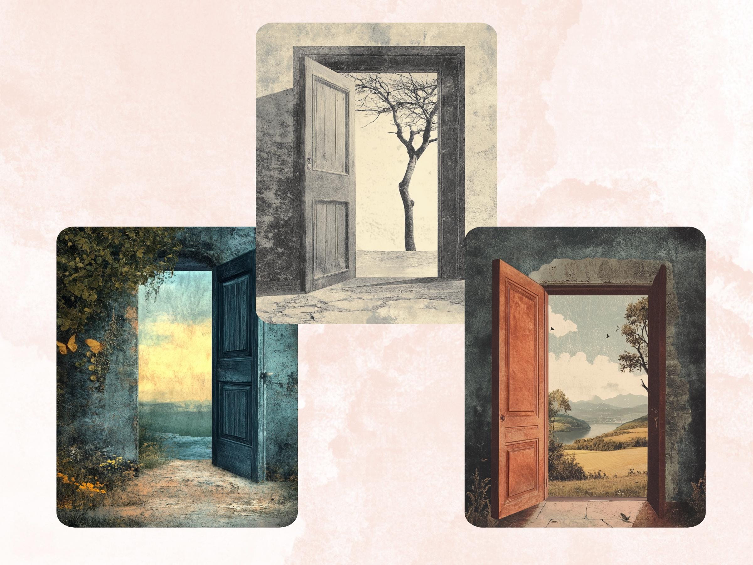 Fantasy Open Door Collage Paper, Surreal Mixed Media Sheet, Magical Door Background, Whimsical Ephemera Images, Quirky Journal, Scrapbook