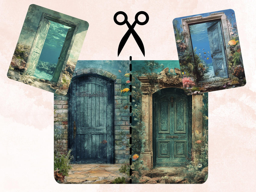 Underwater Door Collage Paper, Under the Sea Mixed Media Sheet, Whimsy Door Background, Whimsical Ephemera Images, Quirky Journal, Scrapbook