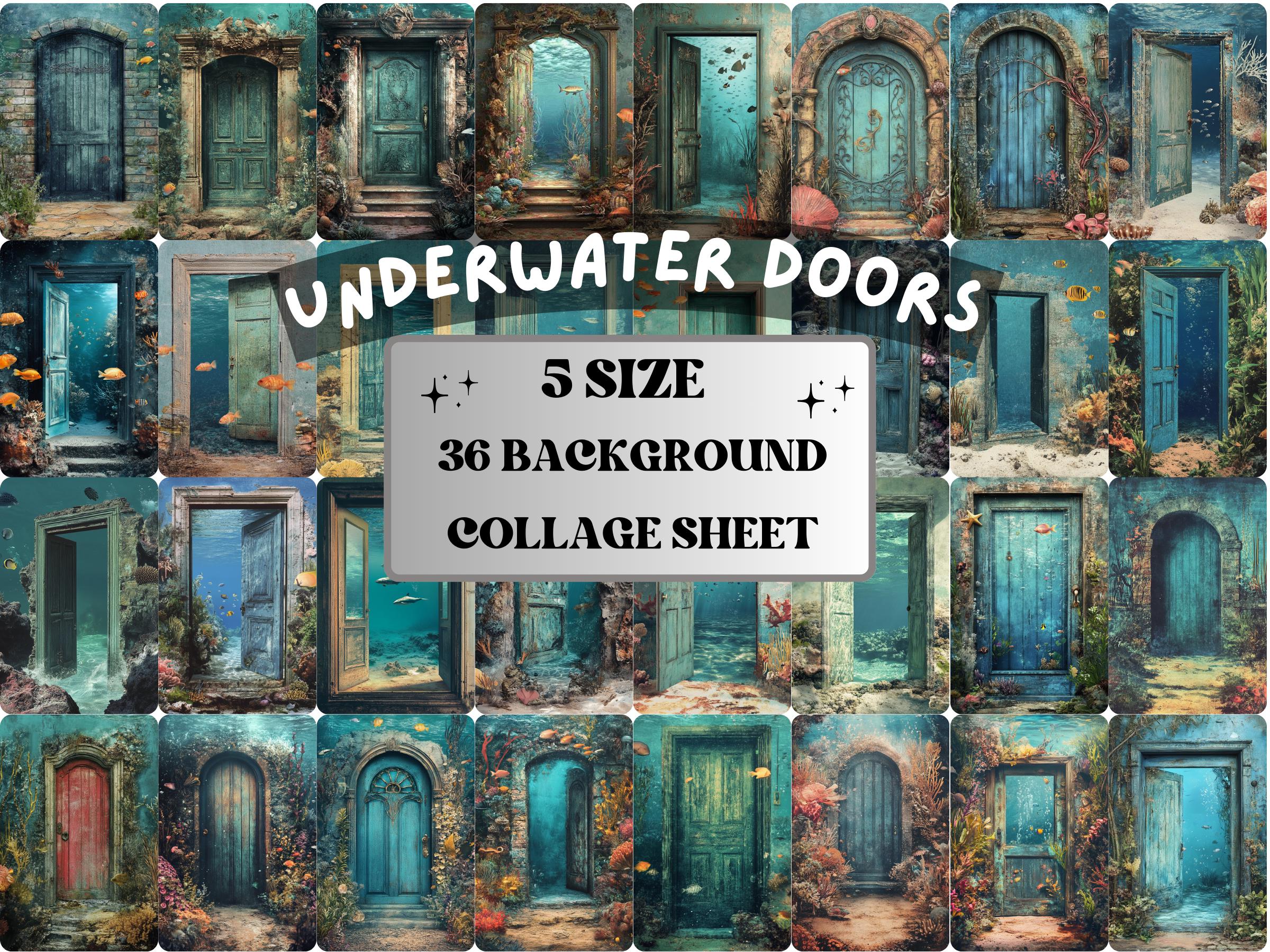 Underwater Door Collage Paper, Under the Sea Mixed Media Sheet, Whimsy Door Background, Whimsical Ephemera Images, Quirky Journal, Scrapbook