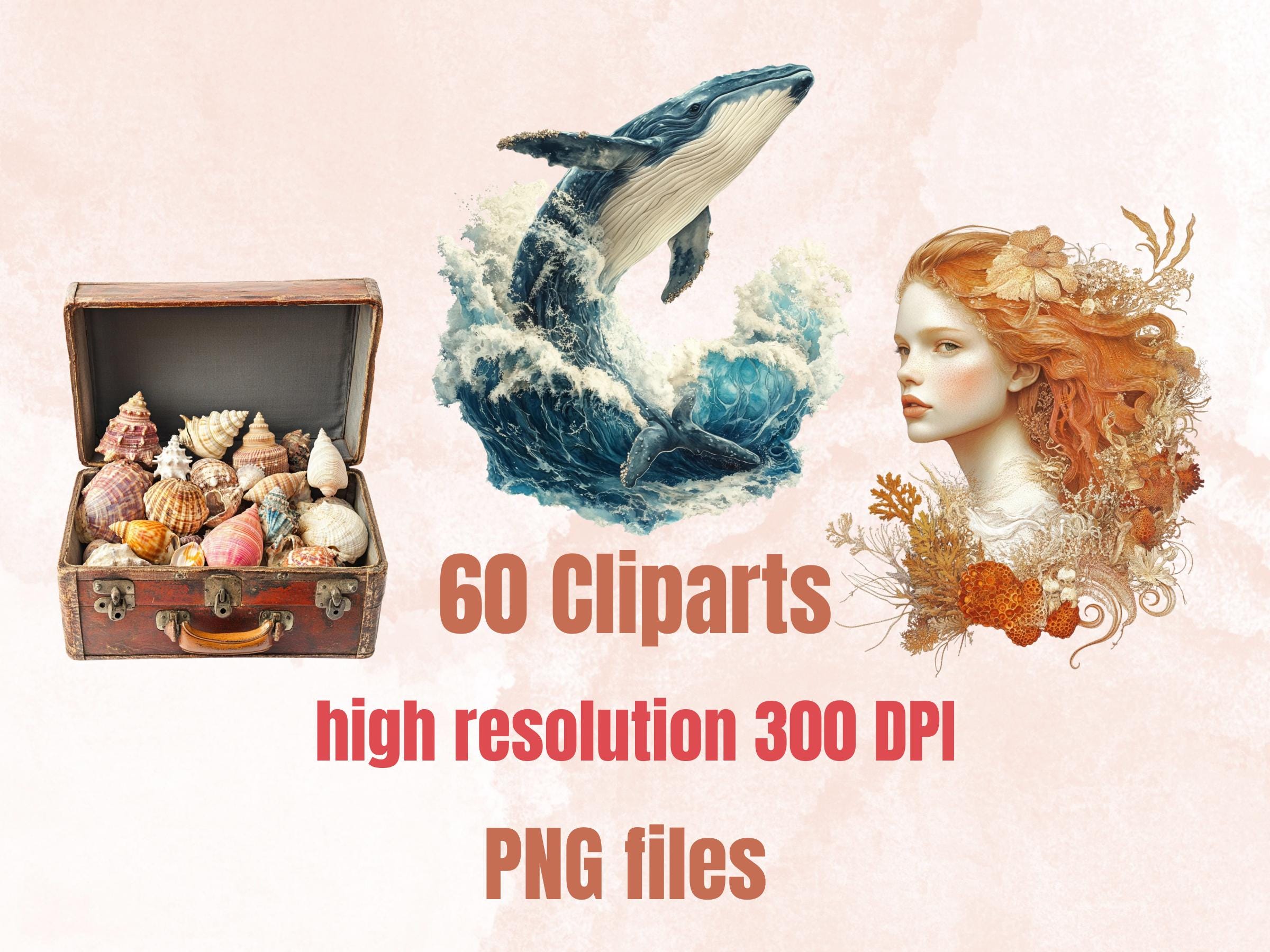 Whimsy Ocean Life Collage Elements, Whimsical Underwater Fussy Cut, Quirky Under the Sea Clipart, Summer Junk Journal, Surreal Background