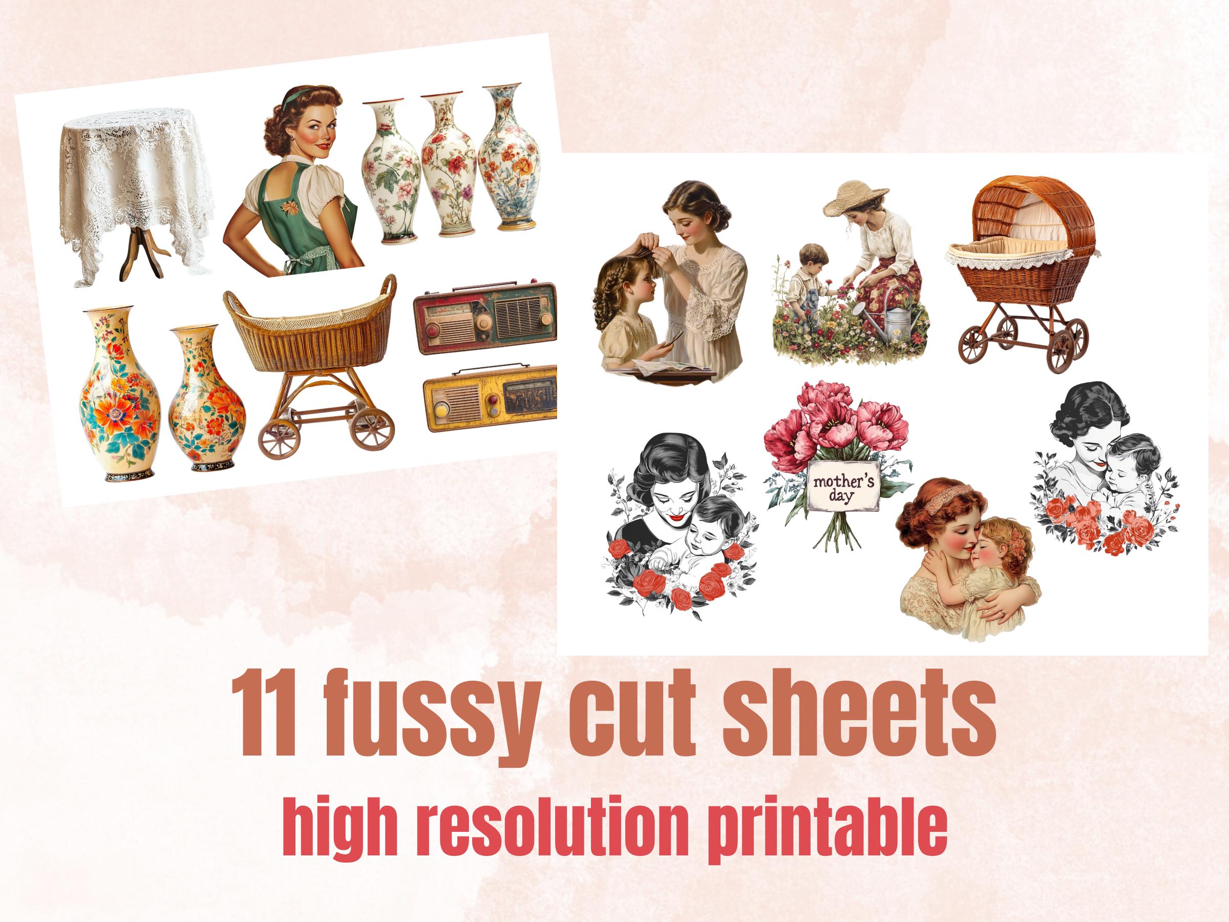 Whimsy Mother's Day Collage Ephemera, Whimsical Mother Fussy Cut, Quirky Vintage Mother's Day Clipart, Mom Junk Journal, Clipart Background