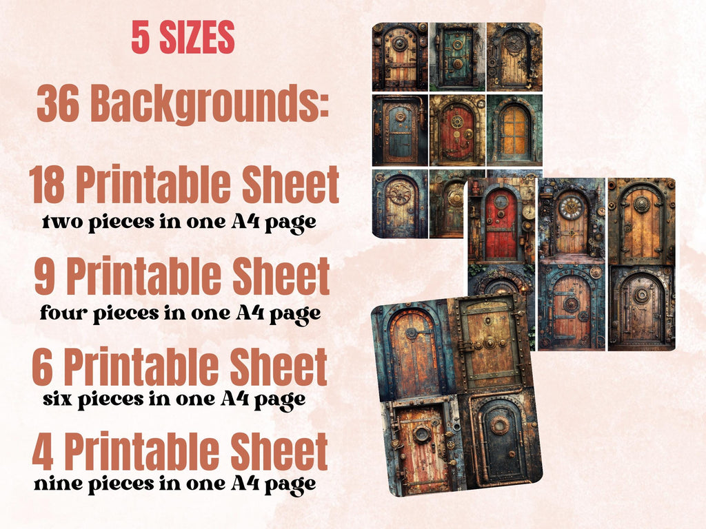 Steampunk Door Collage Paper, Surreal Steampunk Mixed Media Sheet, Industrial Door Background, Whimsical Ephemera Images, Journal, Scrapbook