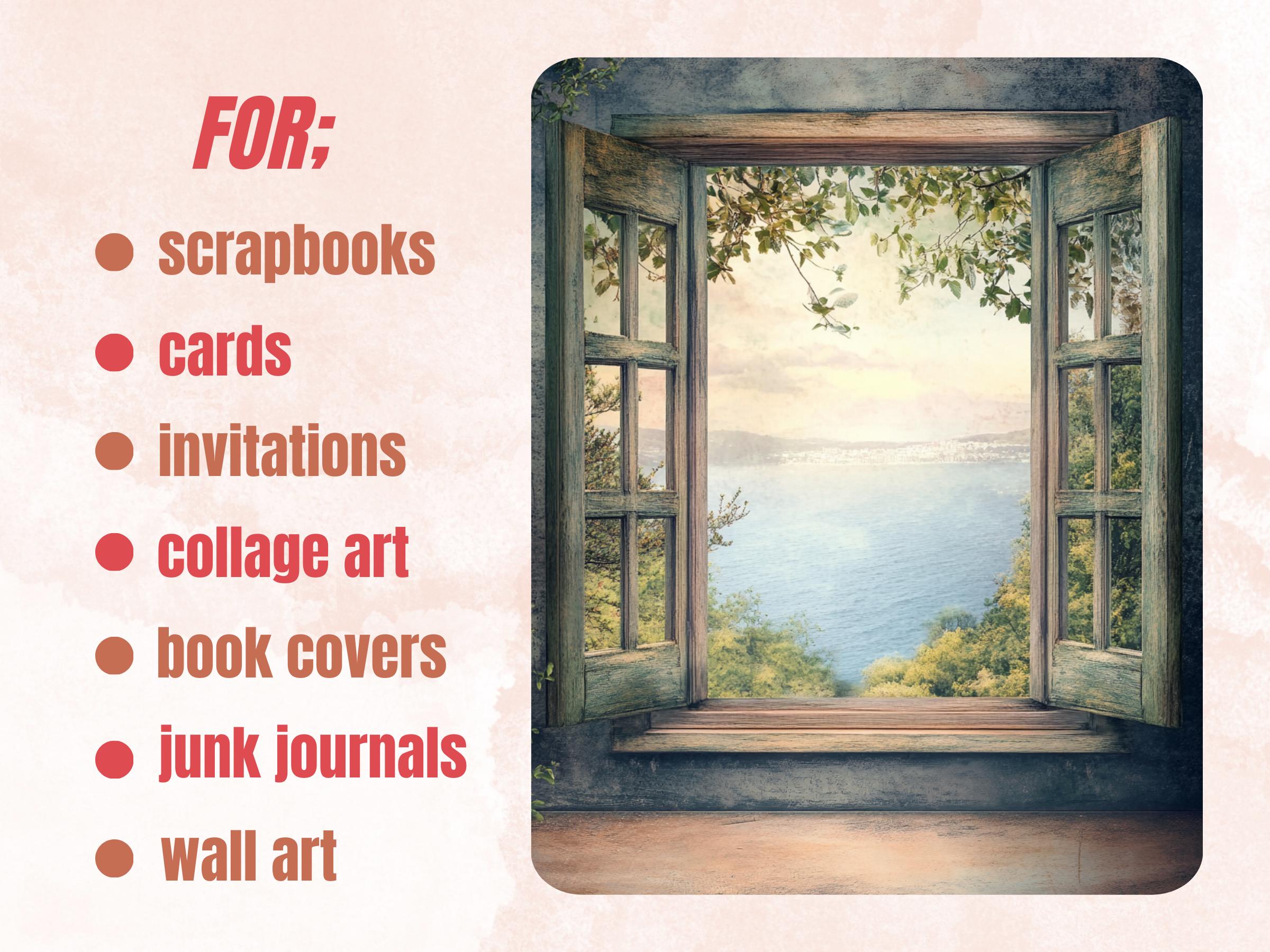 Windows into Whimsy Collage Paper, Surreal Open Window Mixed Media Sheet, Fantasy Window Background, Whimsical Ephemera, Journal, Scrapbook