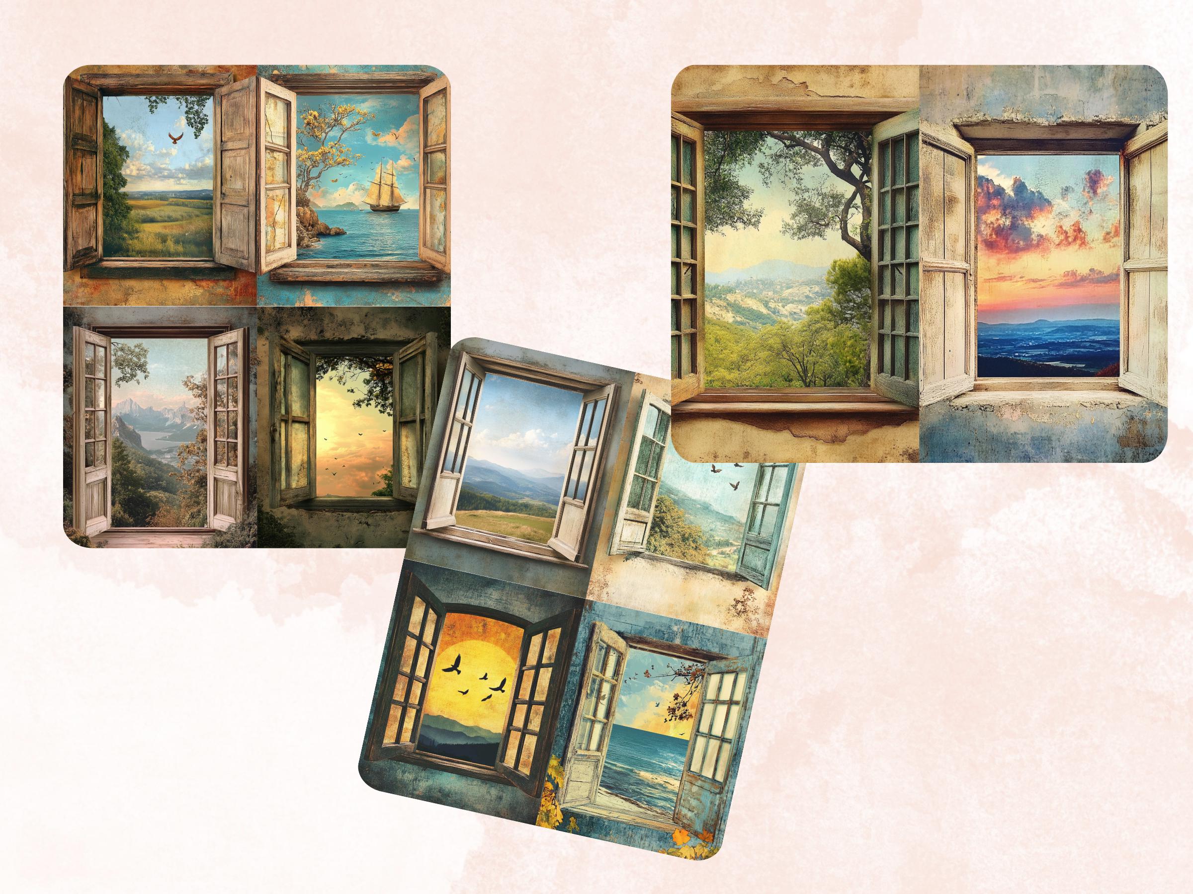 Windows into Whimsy Collage Paper, Surreal Open Window Mixed Media Sheet, Fantasy Window Background, Whimsical Ephemera, Journal, Scrapbook