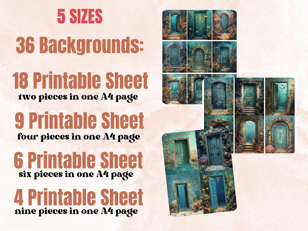 Underwater Door Collage Paper, Under the Sea Mixed Media Sheet, Whimsy Door Background, Whimsical Ephemera Images, Quirky Journal, Scrapbook