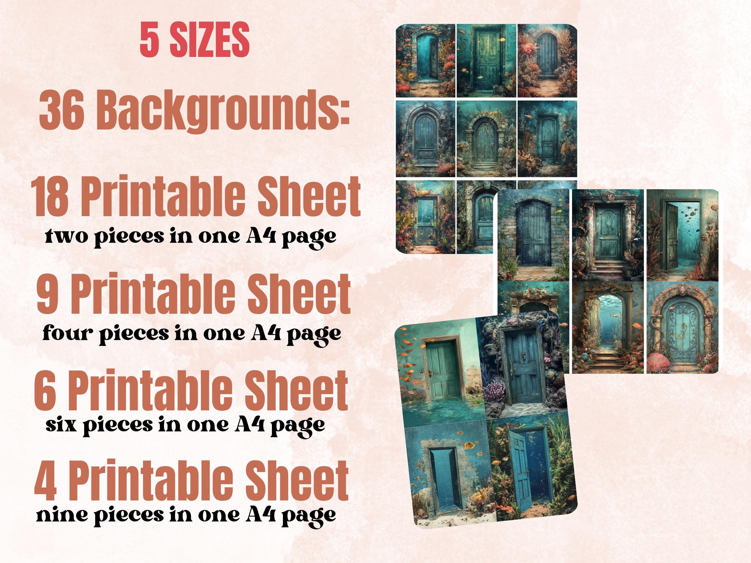 Underwater Door Collage Paper, Under the Sea Mixed Media Sheet, Whimsy Door Background, Whimsical Ephemera Images, Quirky Journal, Scrapbook
