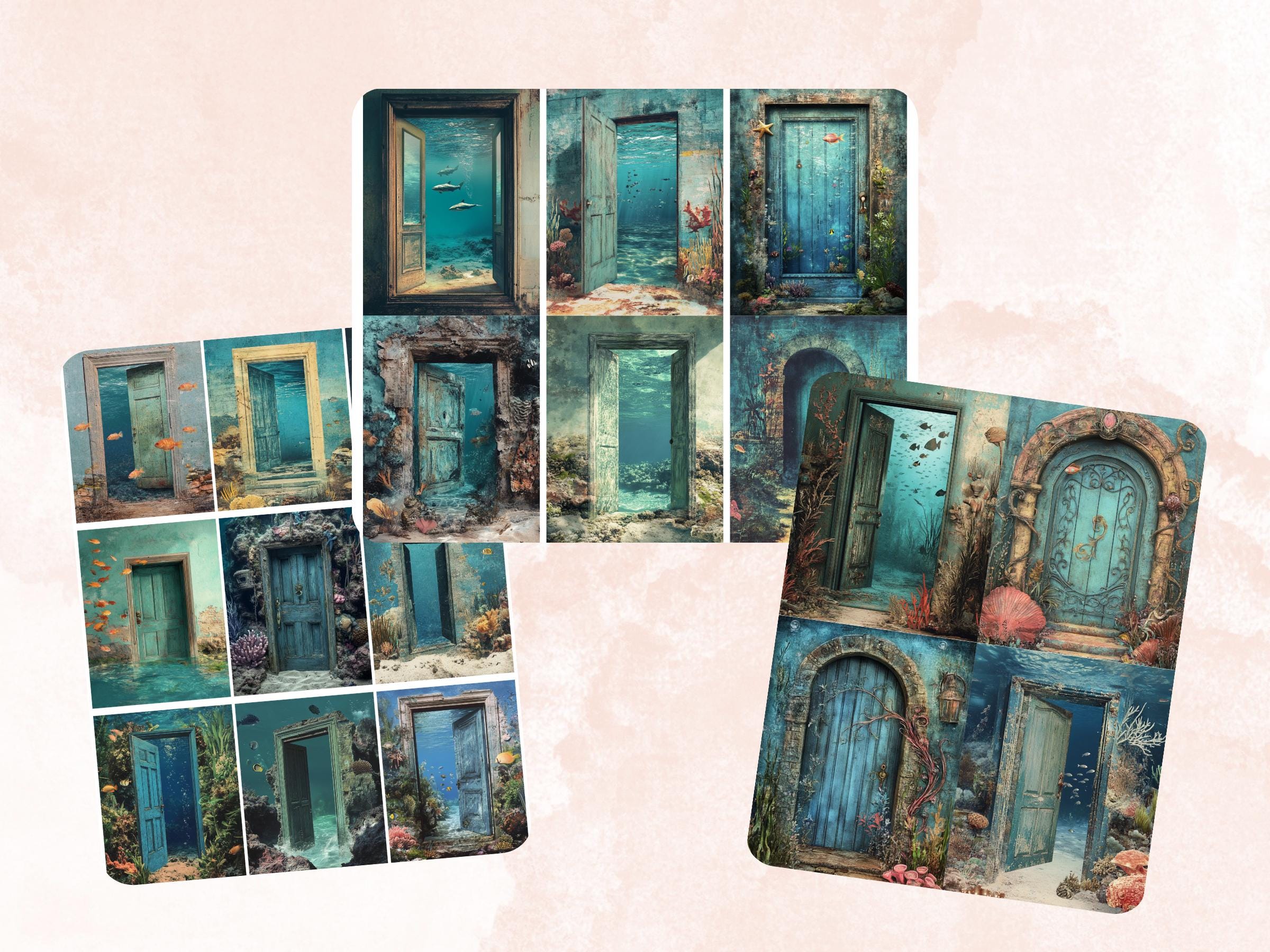 Underwater Door Collage Paper, Under the Sea Mixed Media Sheet, Whimsy Door Background, Whimsical Ephemera Images, Quirky Journal, Scrapbook