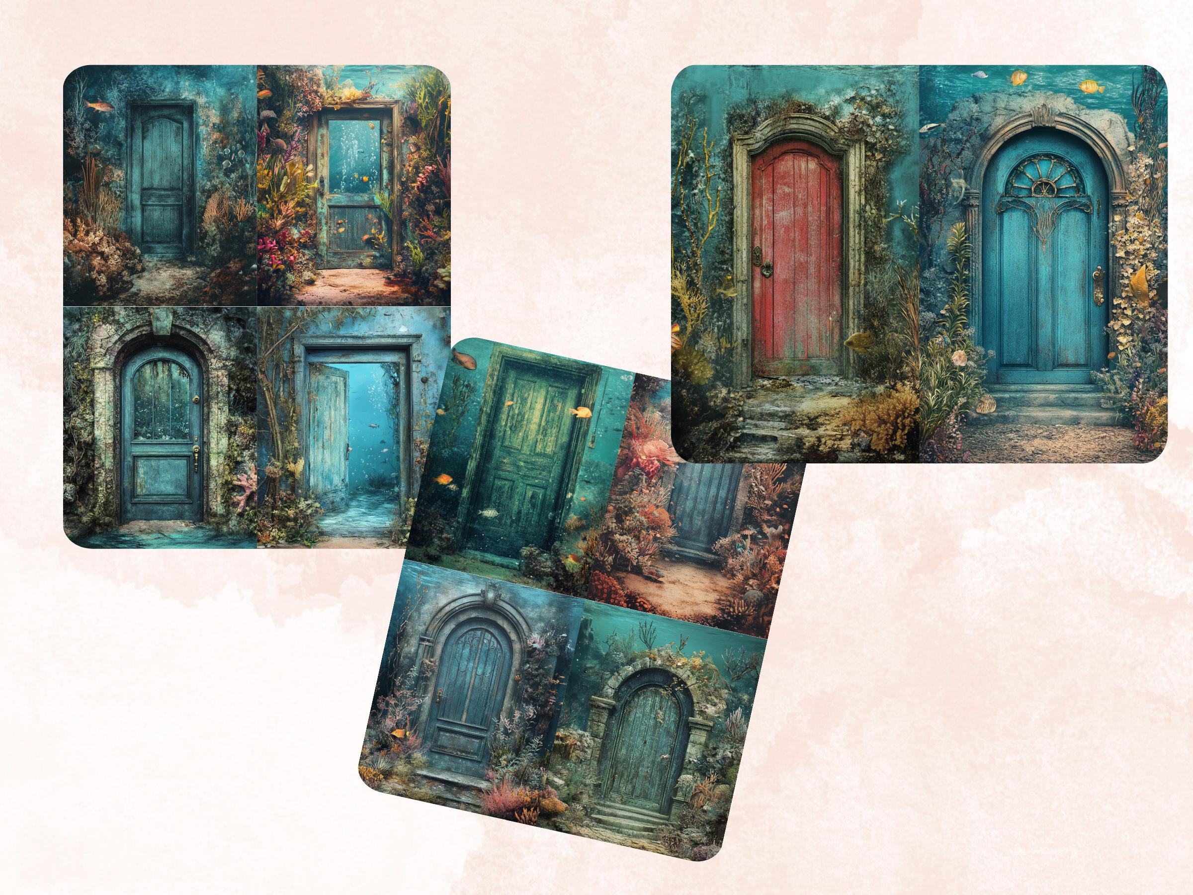 Underwater Door Collage Paper, Under the Sea Mixed Media Sheet, Whimsy Door Background, Whimsical Ephemera Images, Quirky Journal, Scrapbook