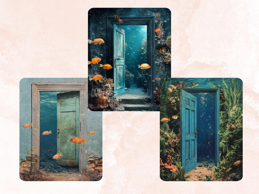 Underwater Door Collage Paper, Under the Sea Mixed Media Sheet, Whimsy Door Background, Whimsical Ephemera Images, Quirky Journal, Scrapbook