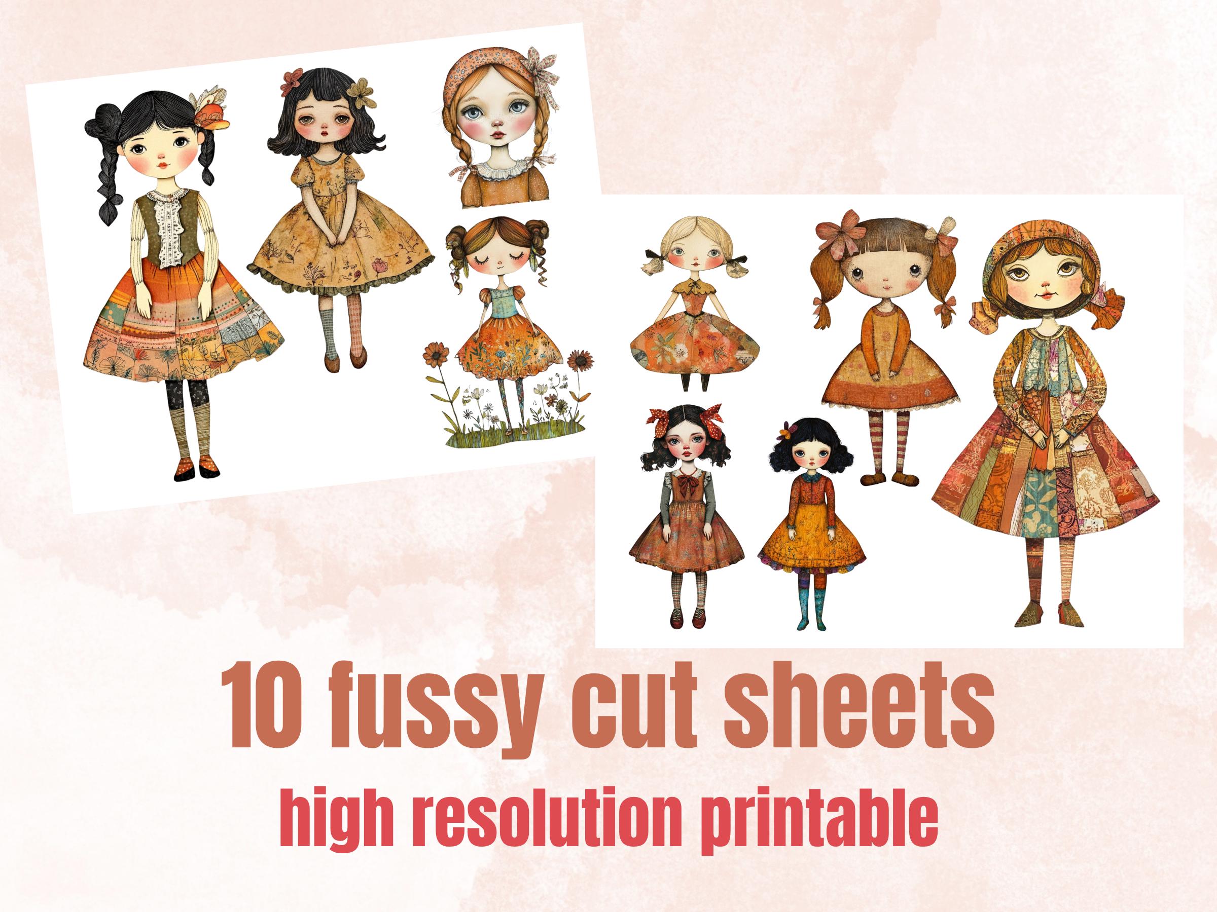 Whimsical Girls Mixed Media Clipart, Whimsy Girl Fussy Cut Collage Sheet, Quirky Cut Out Ephemera, PNG + JPG for Scrapbooking, Junk Journal