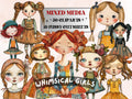 Whimsical Girls Mixed Media Clipart, Whimsy Girl Fussy Cut Collage Sheet, Quirky Cut Out Ephemera, PNG + JPG for Scrapbooking, Junk Journal
