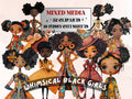 Whimsical Black Girls Mixed Media Clipart, Whimsy Afro Girl Fussy Cut Collage Sheet, Quirky Cut Out Ephemera, Scrapbooking, Junk Journal