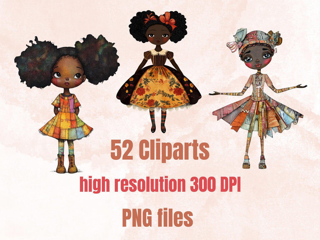 Whimsical Black Girls Mixed Media Clipart, Whimsy Afro Girl Fussy Cut Collage Sheet, Quirky Cut Out Ephemera, Scrapbooking, Junk Journal
