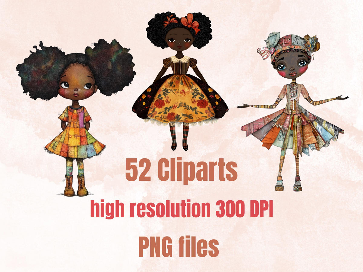 Whimsical Black Girls Mixed Media Clipart, Whimsy Afro Girl Fussy Cut Collage Sheet, Quirky Cut Out Ephemera, Scrapbooking, Junk Journal