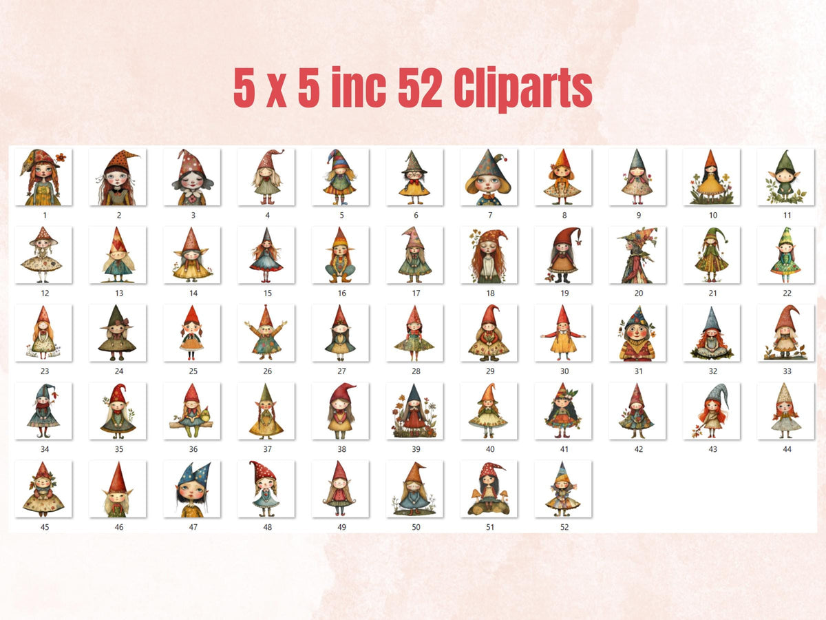 Whimsical Gnome Girls Mixed Media Clipart, Whimsy Garden Girl Fussy Cut Collage Sheet, Quirky Cut Out Ephemera, Scrapbooking, Junk Journal
