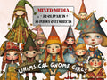 Whimsical Gnome Girls Mixed Media Clipart, Whimsy Garden Girl Fussy Cut Collage Sheet, Quirky Cut Out Ephemera, Scrapbooking, Junk Journal