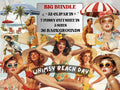 Whimsy Beach Day Collage Elements, Whimsical Beach Woman Fussy Cut, Quirky Vacation Clipart, Summer Junk Journal, Surreal Clipart Background