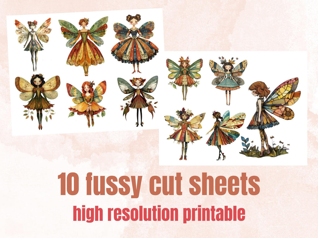 Whimsical Fairy Mixed Media Clipart, Whimsy Fairy Fussy Cut Collage Sheet, Quirky Cut Out Ephemera, PNG + JPG for Scrapbooking, Junk Journal