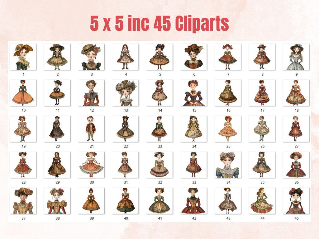 Whimsical Victorian Girls Mixed Media Clipart, Whimsy Victorian Doll Fussy Cut Collage Sheet, Quirky Cut Out Ephemera, for Scrapbooking