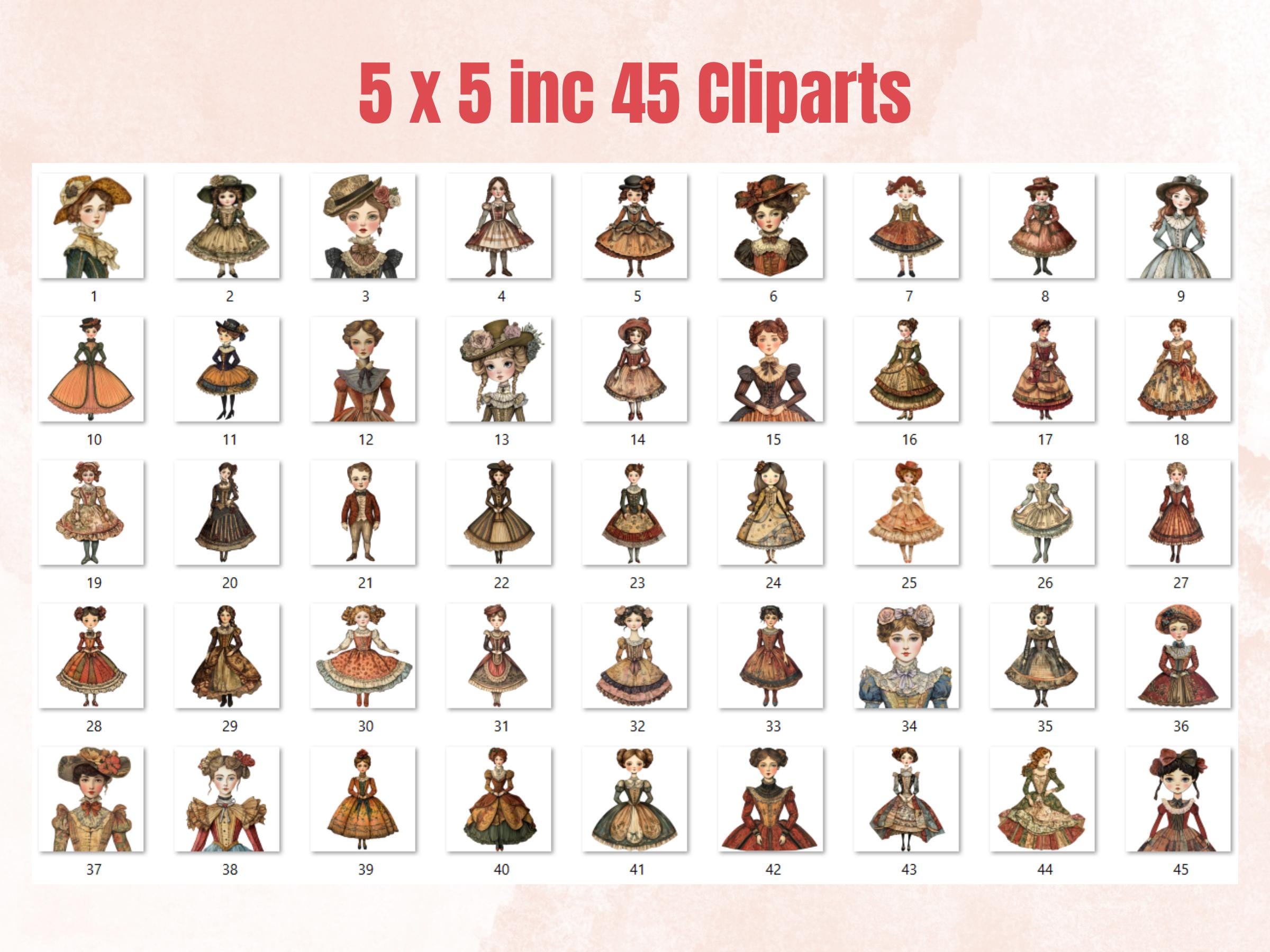 Whimsical Victorian Girls Mixed Media Clipart, Whimsy Victorian Doll Fussy Cut Collage Sheet, Quirky Cut Out Ephemera, for Scrapbooking