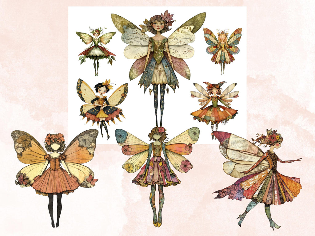 Whimsical Fairy Mixed Media Clipart, Whimsy Fairy Fussy Cut Collage Sheet, Quirky Cut Out Ephemera, PNG + JPG for Scrapbooking, Junk Journal