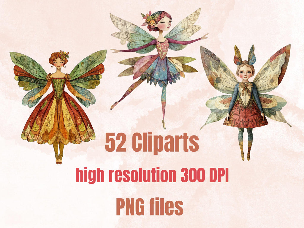 Whimsical Fairy Mixed Media Clipart, Whimsy Fairy Fussy Cut Collage Sheet, Quirky Cut Out Ephemera, PNG + JPG for Scrapbooking, Junk Journal