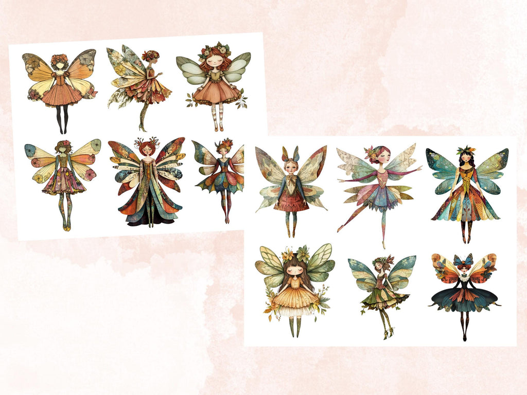 Whimsical Fairy Mixed Media Clipart, Whimsy Fairy Fussy Cut Collage Sheet, Quirky Cut Out Ephemera, PNG + JPG for Scrapbooking, Junk Journal
