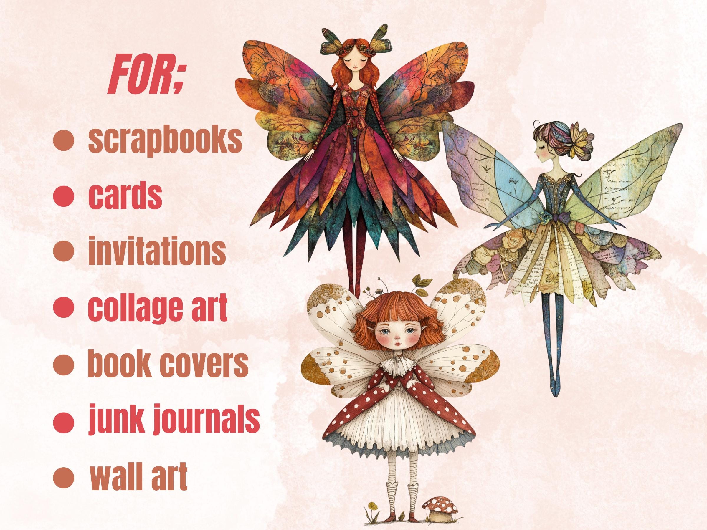 Whimsical Fairy Mixed Media Clipart, Whimsy Fairy Fussy Cut Collage Sheet, Quirky Cut Out Ephemera, PNG + JPG for Scrapbooking, Junk Journal